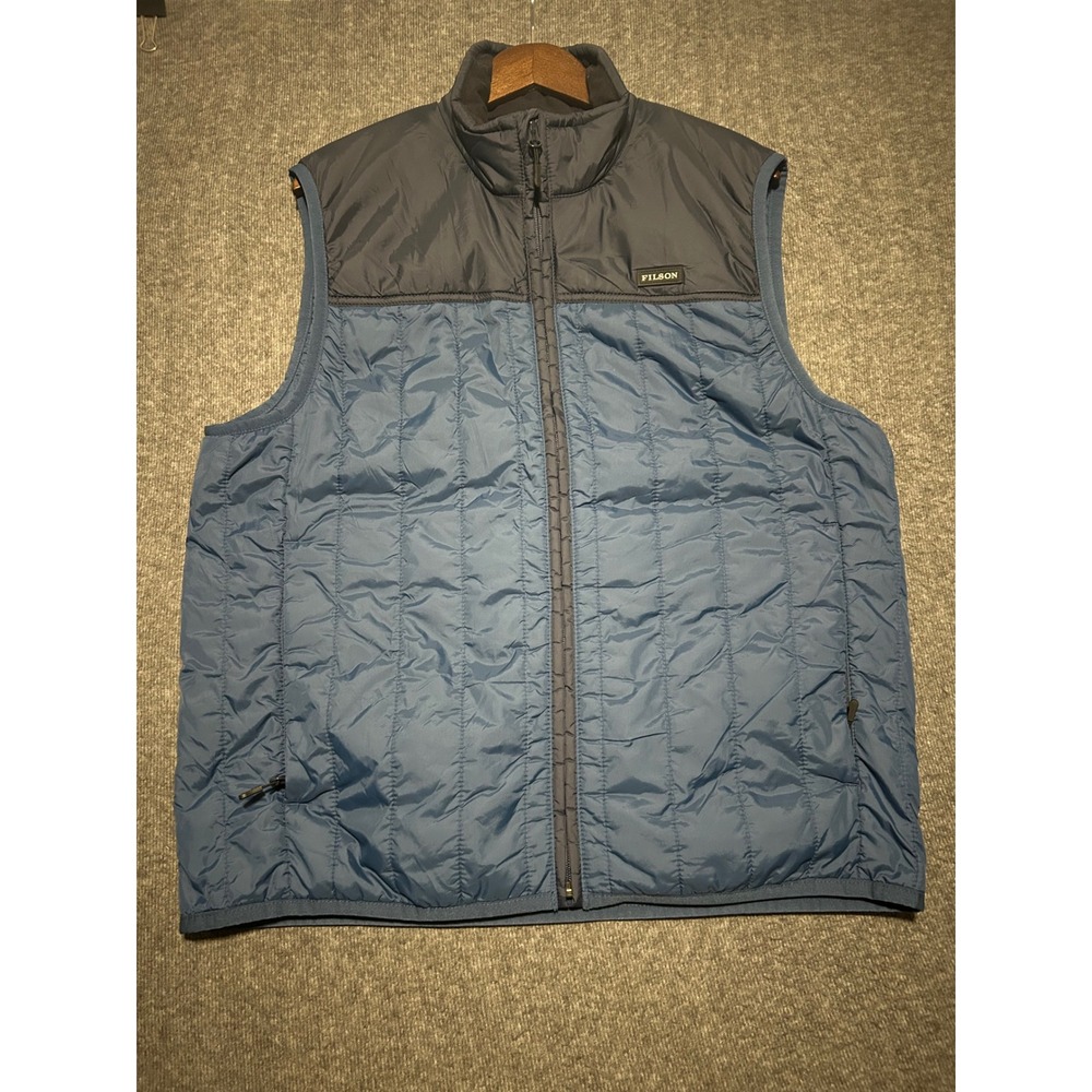 Filson Quilted Puffer Vest Large Mens Blue full zip outdoors